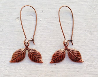 Copper Leaf Earrings/Leaf Earrings/Woodland Earrings/Outdoor Wedding Earrings/Bohemian Earrings/Rustic Wedding Earrings/Autumn Earrings/Boho