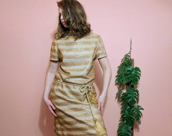 1960s Dalton Gold Lurex Striped Dress