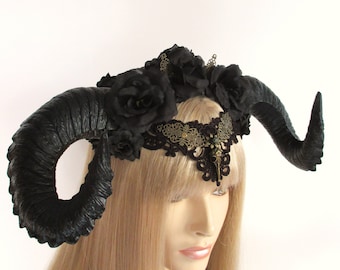 Gothic Ram Horn Headdress Fantasy Ram Horned Vegan Faux Horn Headdress