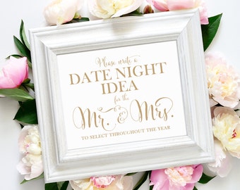 Date Night Idea Sign | 8 x 10 Sign | DIY Printable | Bella | Antique Gold | PDF and JPG Files | Instant Download