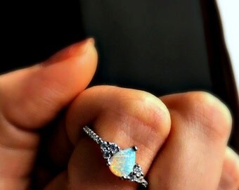 Snow Opal Vintage Style Sterling Silver Ring