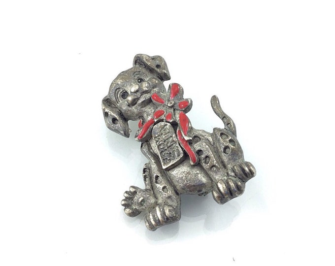 Unique Vintage Disney Dog Brooch, Dog Brooch with Red Bow. Pot metal Dog Brooch. Puppy Dog Pin. Cute brooches. Dalmation Brooch. Santa love.