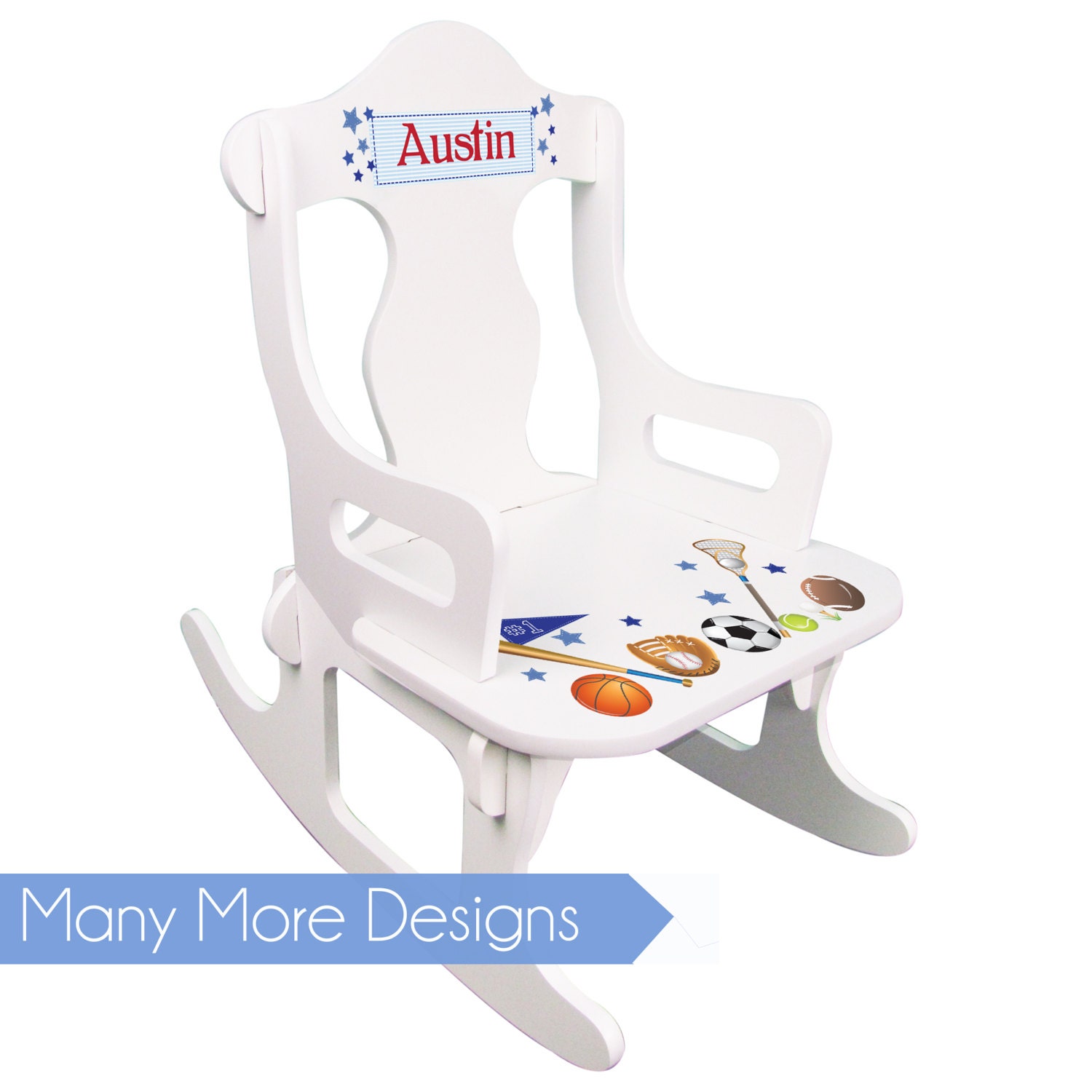 Personalized Toddler Rocking Chair Boys White Puzzle Rocker