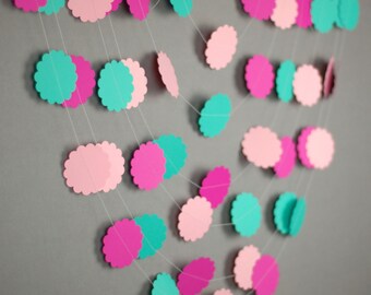 Pink Aqua Birthday Garlands, First Birthday Decorations, Sprinkle Party Decor, Flower Garlands, Photo Booth Backdrops, Paper Banners, Garden
