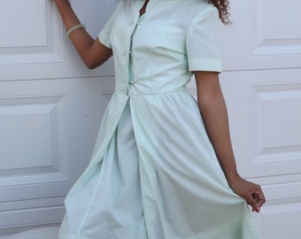Light Green Cotton 1940's Day Dress Mandarin Hong Kong/Dante's Department Store/Panama/Free shipping!