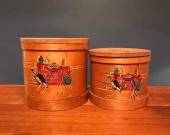Vintage Wood Kitchen Containers Set of 2