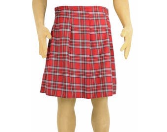 Red Plaid Scottish Kilt Costume Adult Men's Piper - Standard and Plus Size