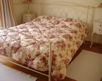 shabby chic,French quilt,lush roses,padded quilt, boutis, bedcover,220 x 230 or 90'' x 86''