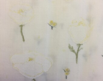 Nani Iro Poppy Trip white floral gold metallic double gauze fabric
