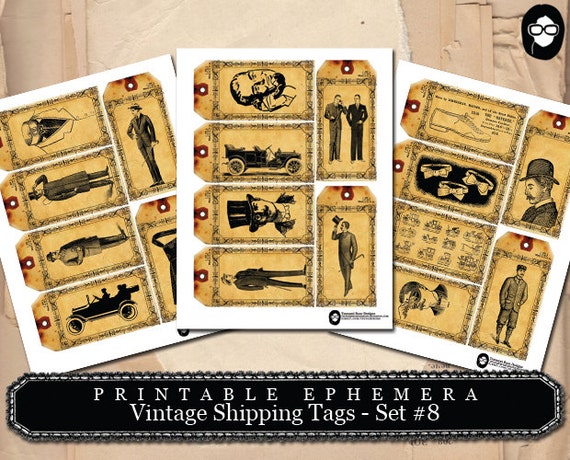 Masculine Art Prints - Shipping Tag Men Collection #8 - 3 Page Instant Download - ephemera paper pack, journaling kit, art journal card