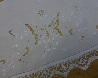Richelieu, Cutwork, Runner, Buffet or Sideboard, Vintage French Circa 1920's Hand Worked.