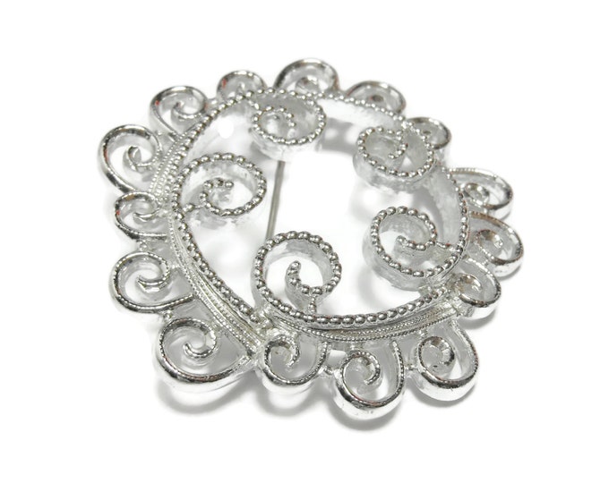 SALE SALE Sarah Coventry brooch, 'Silvery Mist' from the 1970s, silver filigree brooch, open work