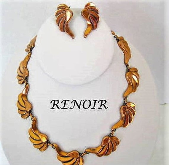 Renoir Necklace Earrings - Vintage Copper Renoir - Enamel on Copper