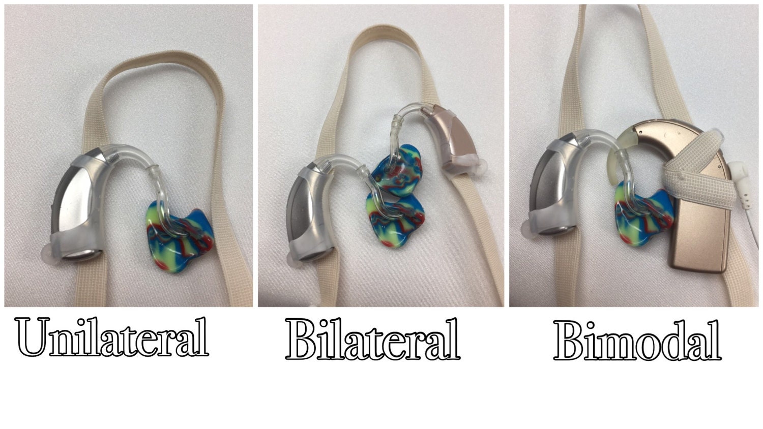 Ivory Hearing Aid Heaband Adjustable Length Clear Silicone Sleeve Non Slip Grip