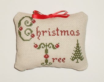 Completed Cross Stitch Primitive Tuck Christmas Decor Decorative Ornament Pillow Ready to Ship
