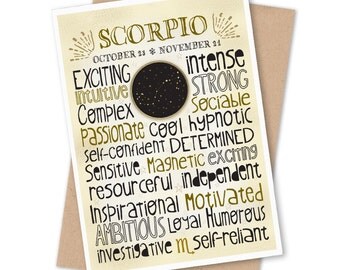 Zodiac Art Card - Astrology Sign, Scorpio Design Constellation, Typography Art - Blank Greeting Card