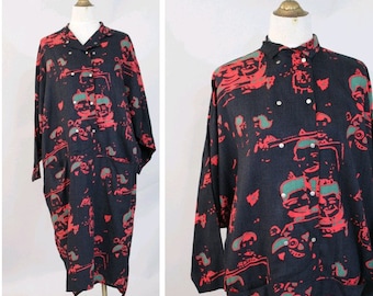 1980s oversized Dress E de Senneville printed cotton Medium