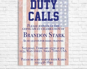 Duty calls invite | Deployment party invitation | Bootcamp Party Invitation | Military Party invitation | American flag invite