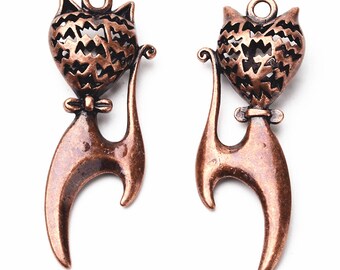 2pc 48x18mm antique copper finish hollow cat pendants-799E