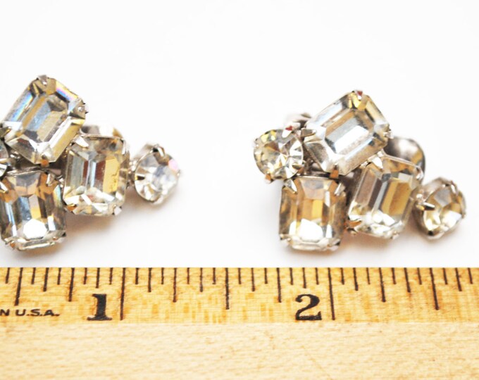 Rhinestone clip on earrings - Clear crystal - Wedding Bride - Prom Bling