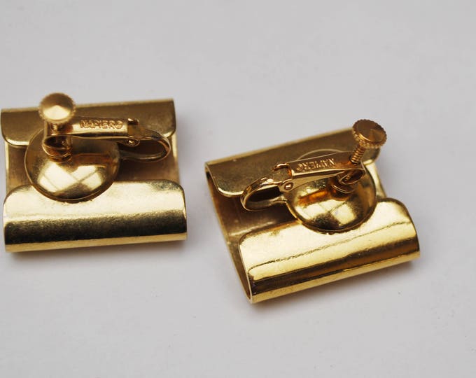 Napier Earrings - Bold Gold plated Rectangle - Clip on earrings