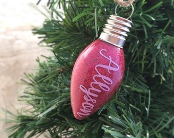 Personalized Name Ornament - Christmas Decoration - Glitter Ornaments - Family Christmas Ornament - Lightbulb Ornaments - Holiday Decor