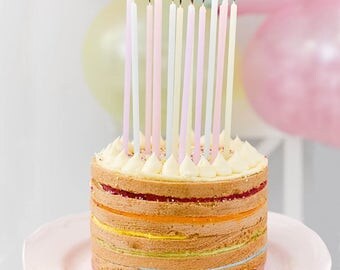 Pastel birthday party candles, large tall cake candles, cake decorating party supplies, modern pastel coloured candles, birthday candles
