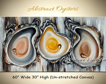 Oyster painting, Large abstract painting, Art on canvas, Large wall art, Abstract food painting on canvas
