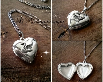 The Swan Princess Inspired Odette Locket Necklace - Swan Locket - Heart locket necklace - Sterling Silver plated brass