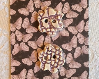 Handmade Ceramic Buttons ( Set Of 2 ) Purple Flowers