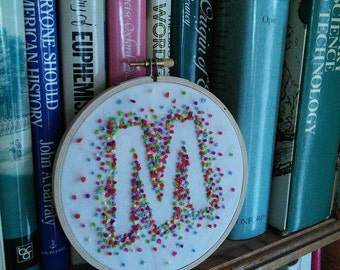 Hand Embroidered 5" Personalised Letter Colour Burst French Knot Bright Hoop Art Alphabet Name A to Z Any letter