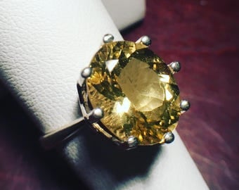 Golden Beryl Ring Large Oval Heliodor Solitaire Sterling Silver Size 7