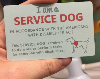 Service dog ADA information card, waterproof, Semi-Gloss thin Aluminum business card, 2 Sided
