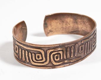 Solid Copper Bracelet Stamped Tribal Native Southwest Design