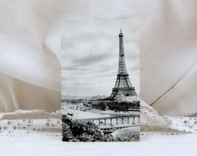 Vintage Mid Century French Black and White Postcard, Eiffel Tower, Paris, Parisian, Retro Vintage Home interior, French Decor, Souvenir