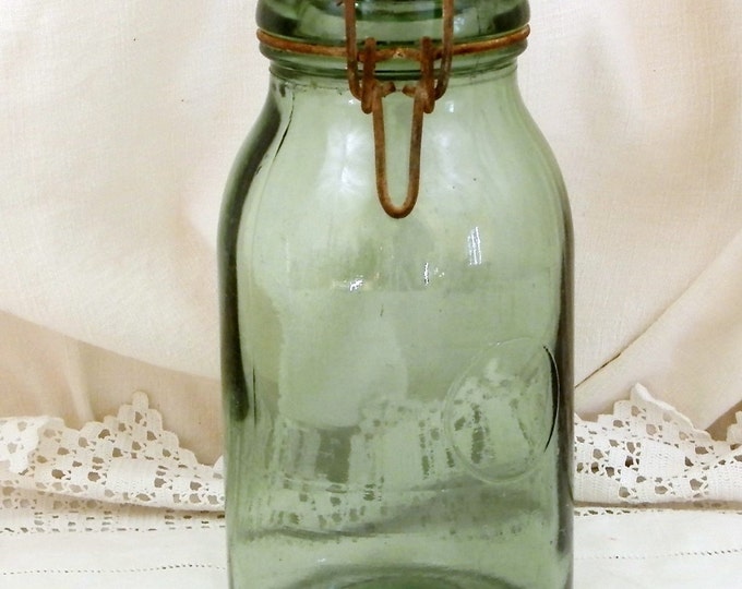 Large Antique French Green Glass Canning Jar 1 Liter / 2.11 Pints, French Country Decor, Mason Jar, Preserve, Jam, Green Bottle, L'ideal, Large Antique French Green Glass Canning Jar 1 Liter / 2.11 Pints, French Country Decor, Mason Jar, Preserve, Jam, Green Bottle, L'ideal,