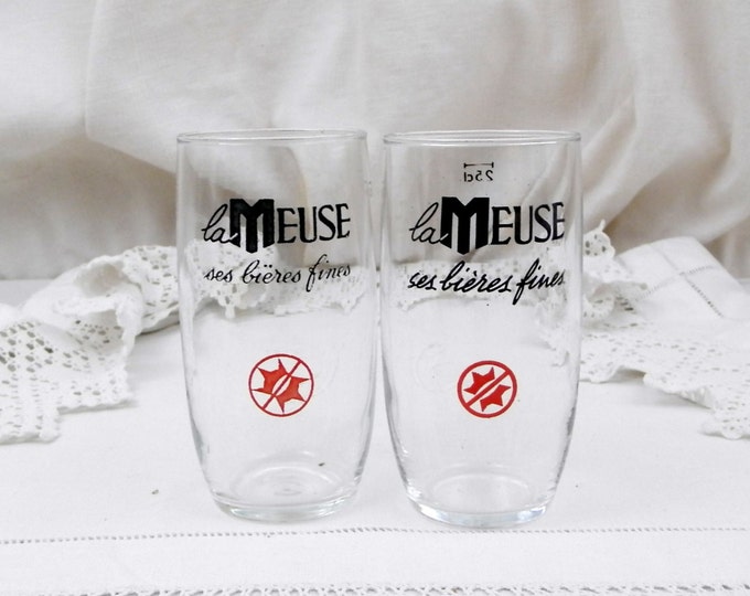 2 Vintage Mid Century French Beer Glasses Biere "La Meuse", A Pair of Glasses, Bistro, Pub, Man Cave, France, Retro, Collectible, Drinking