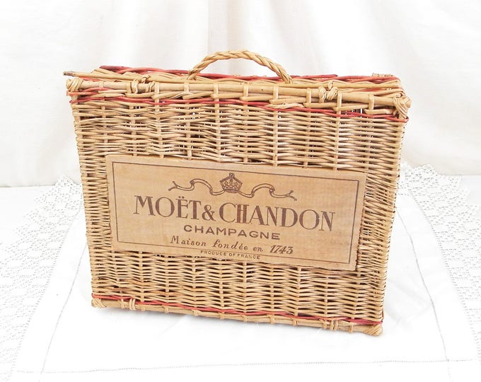 Antique French Champagne Basket by Moet & Chandon for 3 Bottles made of Woven Wicker, Champagne Hamper, Champagne Breakfast, Wedding