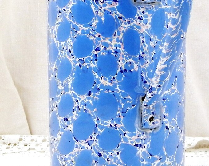 Antique Rare Enamel Blue Marbled Speckled White 2 Liter French Irrigator, Enamelware Washing Hanging Pot and Spout, French Country Decor Antique Rare Enamel Blue Marbled Speckled White 2 Liter French Irrigator, Enamelware Washing Hanging Pot and Spout, French Country Decor