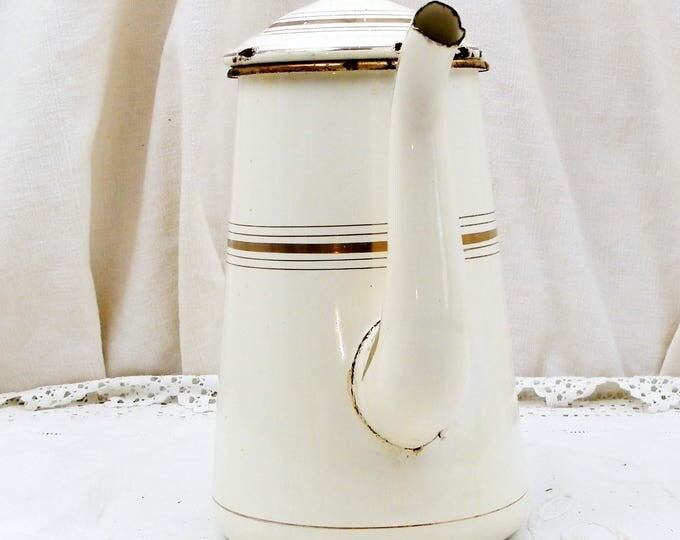 Antique Gooseneck Kettle Gold and Beige Chippy Enamelware Coffee Pot, Cafetière, French Country Decor, Cottage, Farmhouse, Kitchen, France Antique Gooseneck Kettle Gold and Beige Chippy Enamelware Coffee Pot, Cafetière, French Country Decor, Cottage, Farmhouse, Kitchen, France