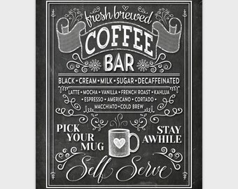 Coffee Print Coffee Menu Chalkboard Sign Chalk Art