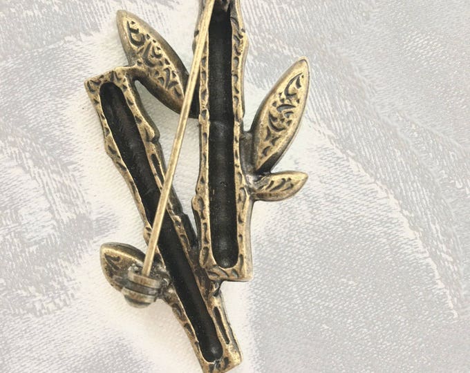 Vintage Rhinestone Bamboo Brooch, Bamboo Pin,