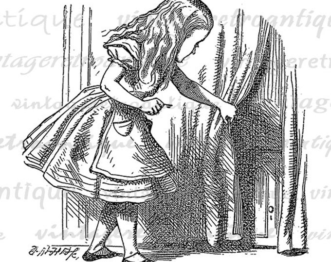 Digital Image Looking for the Door Printable Alice in Wonderland Graphic Download Vintage Clip Art Jpg Png Eps HQ 300dpi No.015