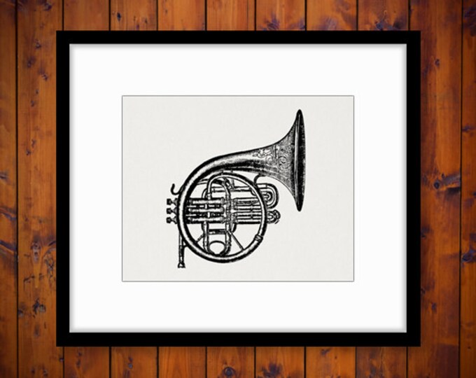 Printable French Horn Graphic Image Brass Instrument Download Music Digital Antique Clip Art Jpg Png Eps HQ 300dpi No.1234