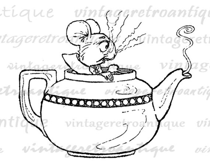 Digital Graphic Mouse in Teacup Alice in Wonderland Download Printable Image Antique Clip Art Jpg Png Eps HQ 300dpi No.2505