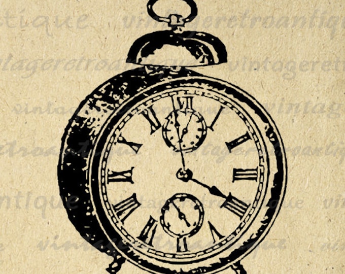 Digital Printable Alarm Clock Graphic Illustration Image Download Antique Clip Art Jpg Png Eps HQ 300dpi No.1416