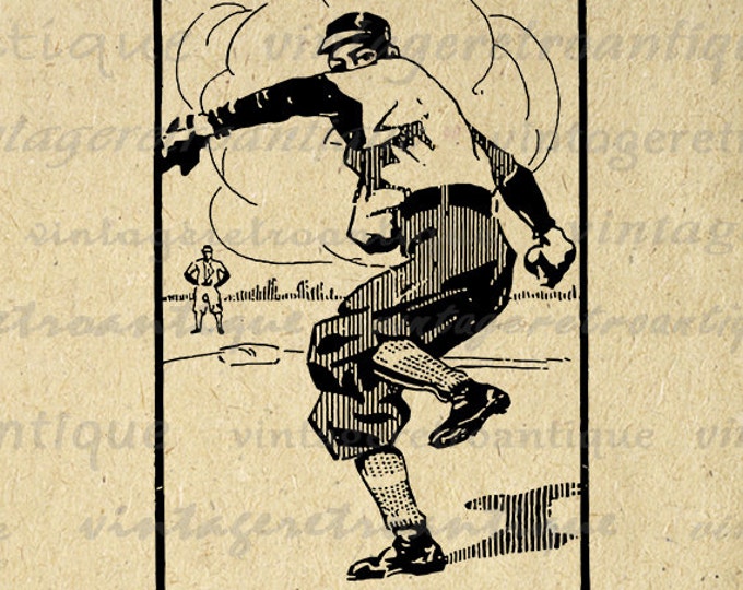 Vintage Baseball Player Graphic Printable Download Pitcher Digital Image Antique Clip Art for Transfers Making Prints etc HQ 300dpi No.4115