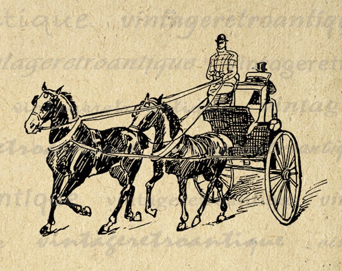 Printable Horse Drawn Coach Image Download Horse Carriage Digital Graphic Antique Clip Art Jpg Png Eps HQ 300dpi No.3516