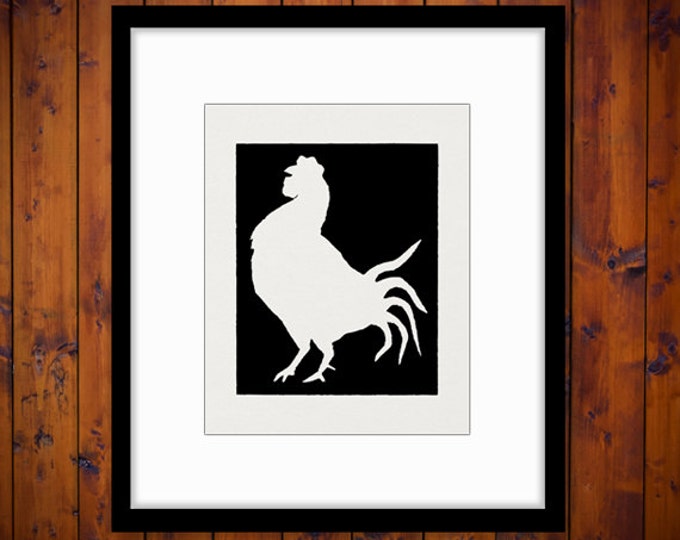 Rooster Silhouette Cutout Image Digital Printable Farm Animal Graphic Download Vintage Clip Art Jpg Png Eps HQ 300dpi No.3391