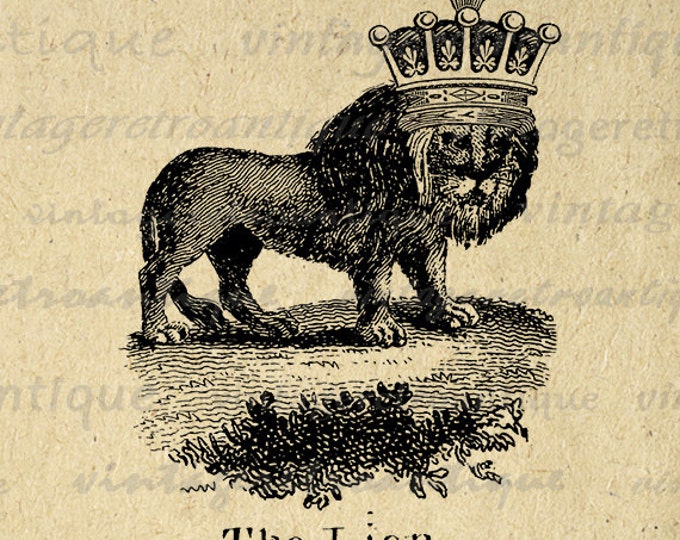 Digital Image Lion with Crown Printable Antique Download Graphic Vintage Clip Art Jpg Png Eps HQ 300dpi No.1008